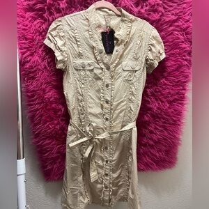 Y2K beige collared mini dress